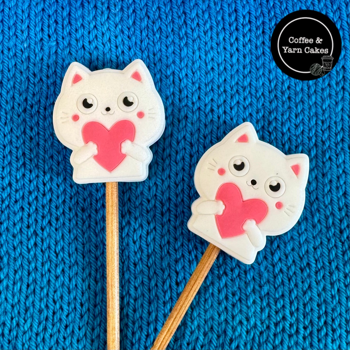 Love Heart White Kitties Cats Stitch Stoppers 1 Pair