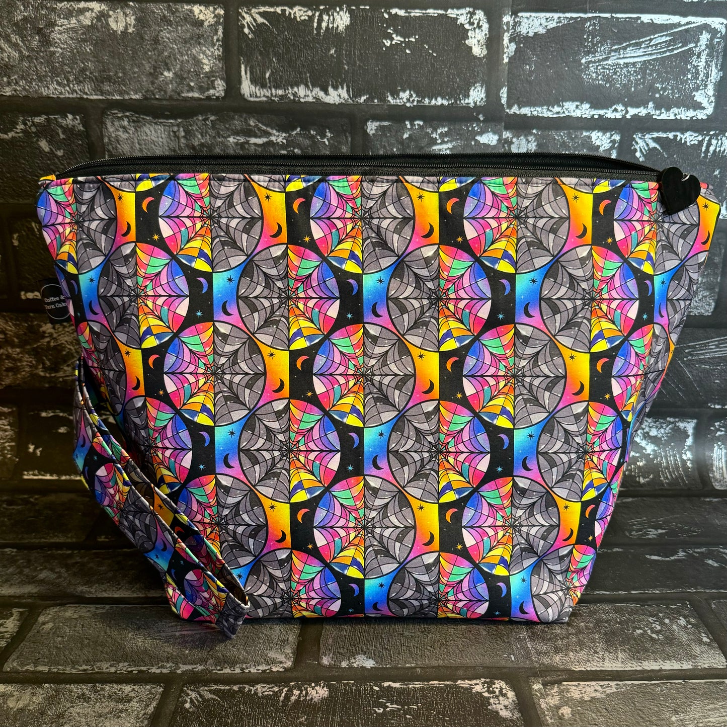 *Reserviert für Anna* Retro Regenbogen & Pilze Projekttasche mit Reißverschluss - Extra große Größe