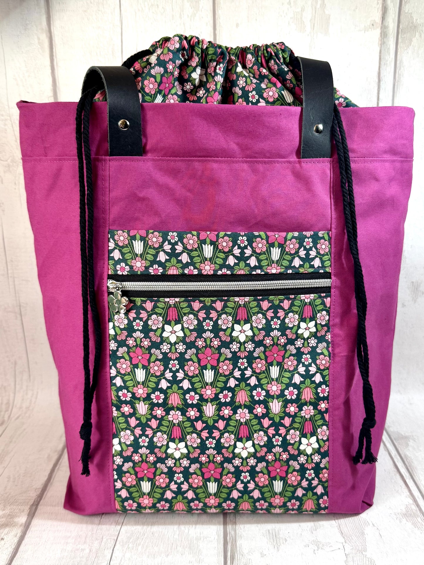 Limited Edition ~ Liberty Flower Show Cotton & Waxed Canvas Tote with Leather Shoulder Straps
