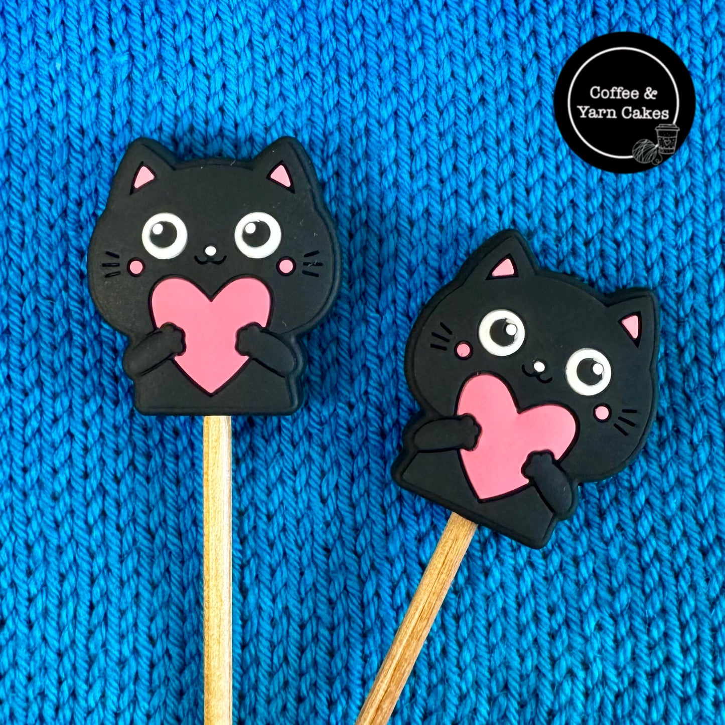 Love Heart Black Kitties Cats Stitch Stoppers 1 Pair