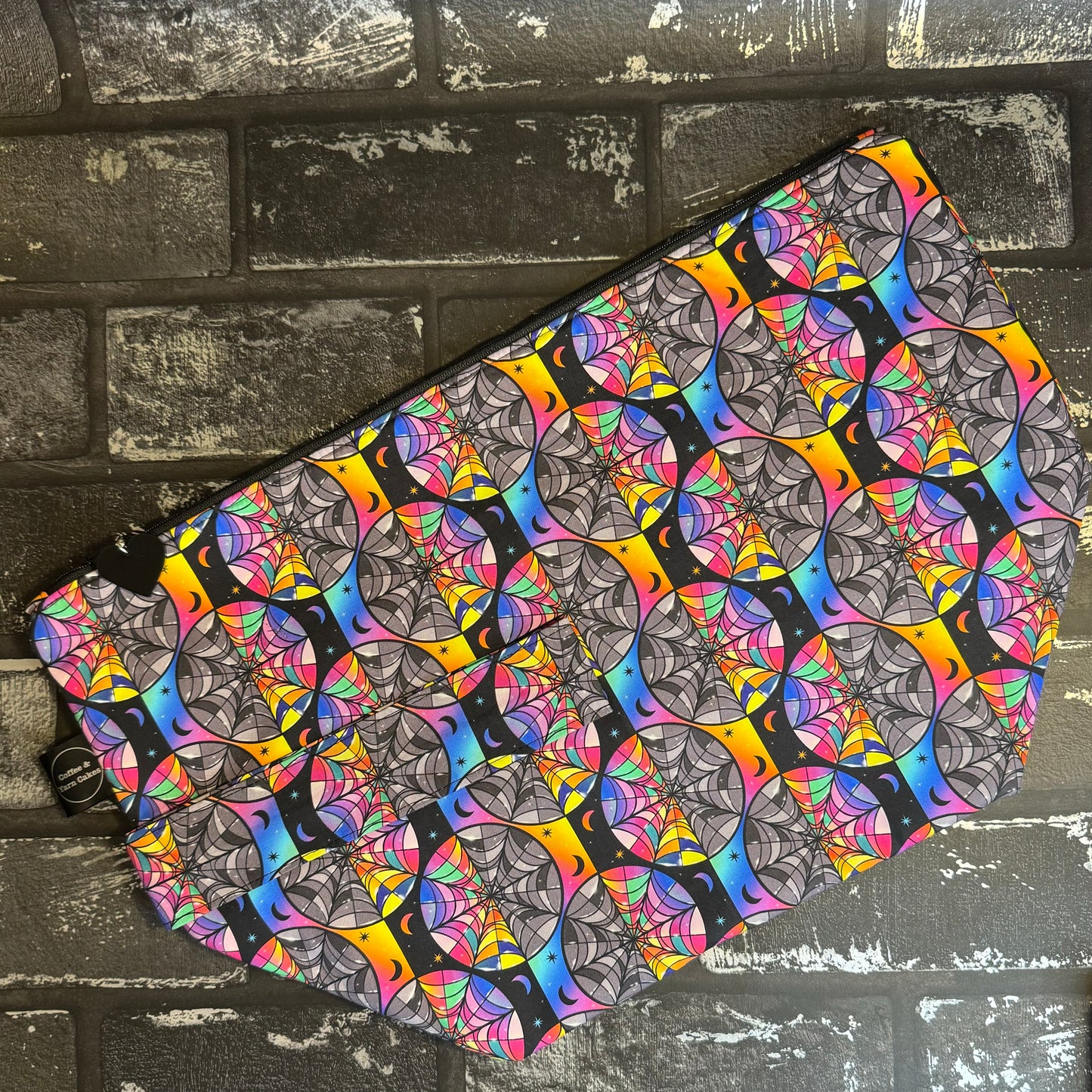 *Reserviert für Anna* Retro Regenbogen & Pilze Projekttasche mit Reißverschluss - Extra große Größe
