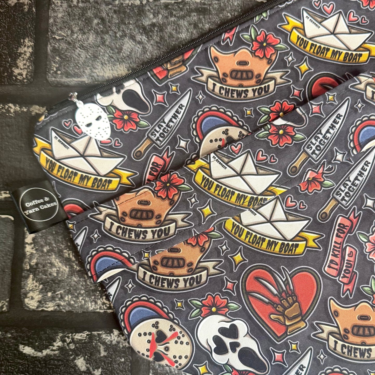 I Would Kill For You Horror Zipped Project Bag - Extra Large Size