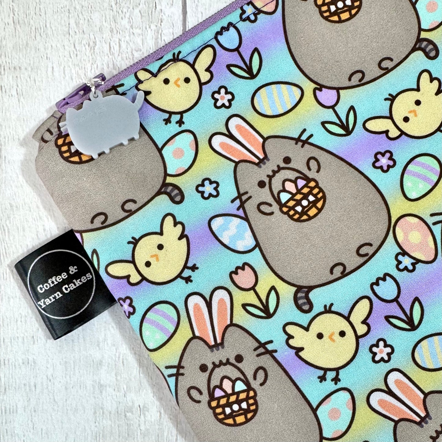 Easter Bunny Kitty Zipped Project Bag - Small/Sock Size
