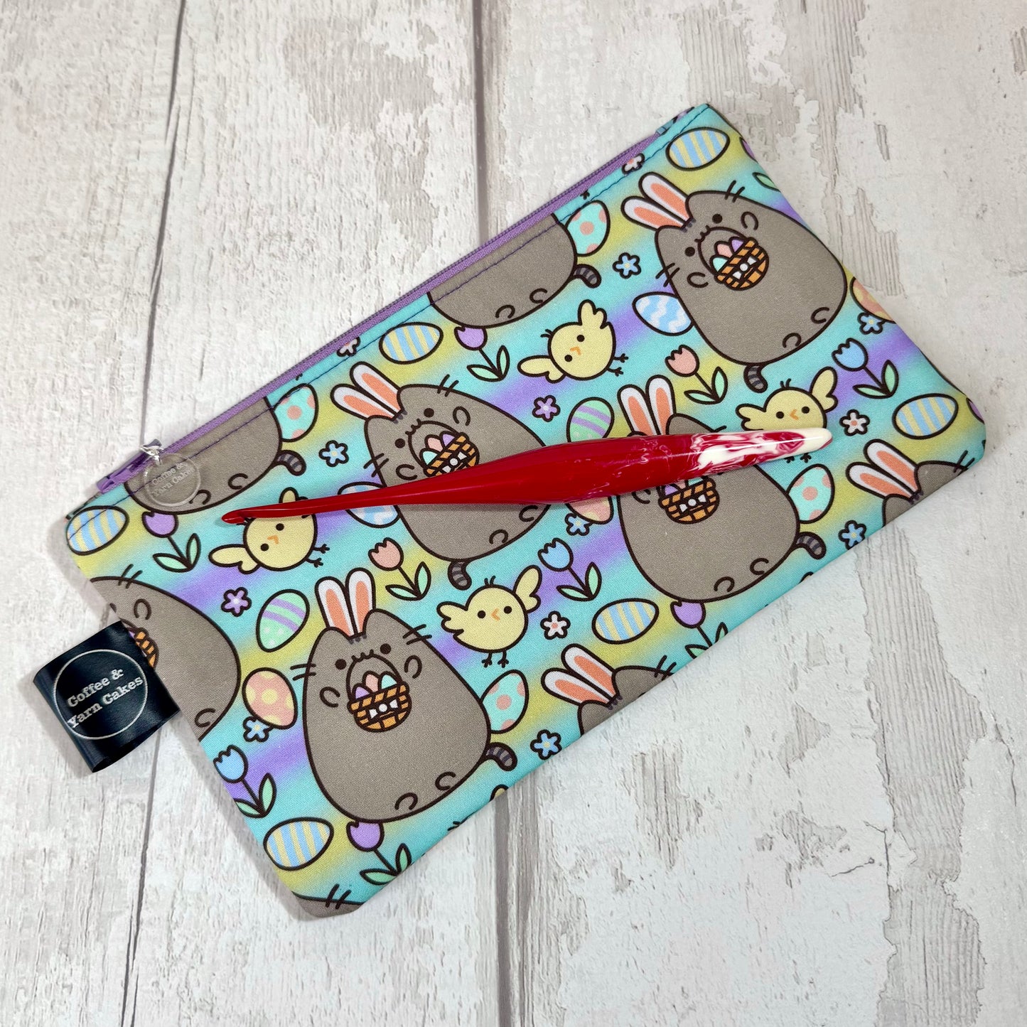 Easter Bunny Kitty Zipped Notions Hook DPN Pouch/Case