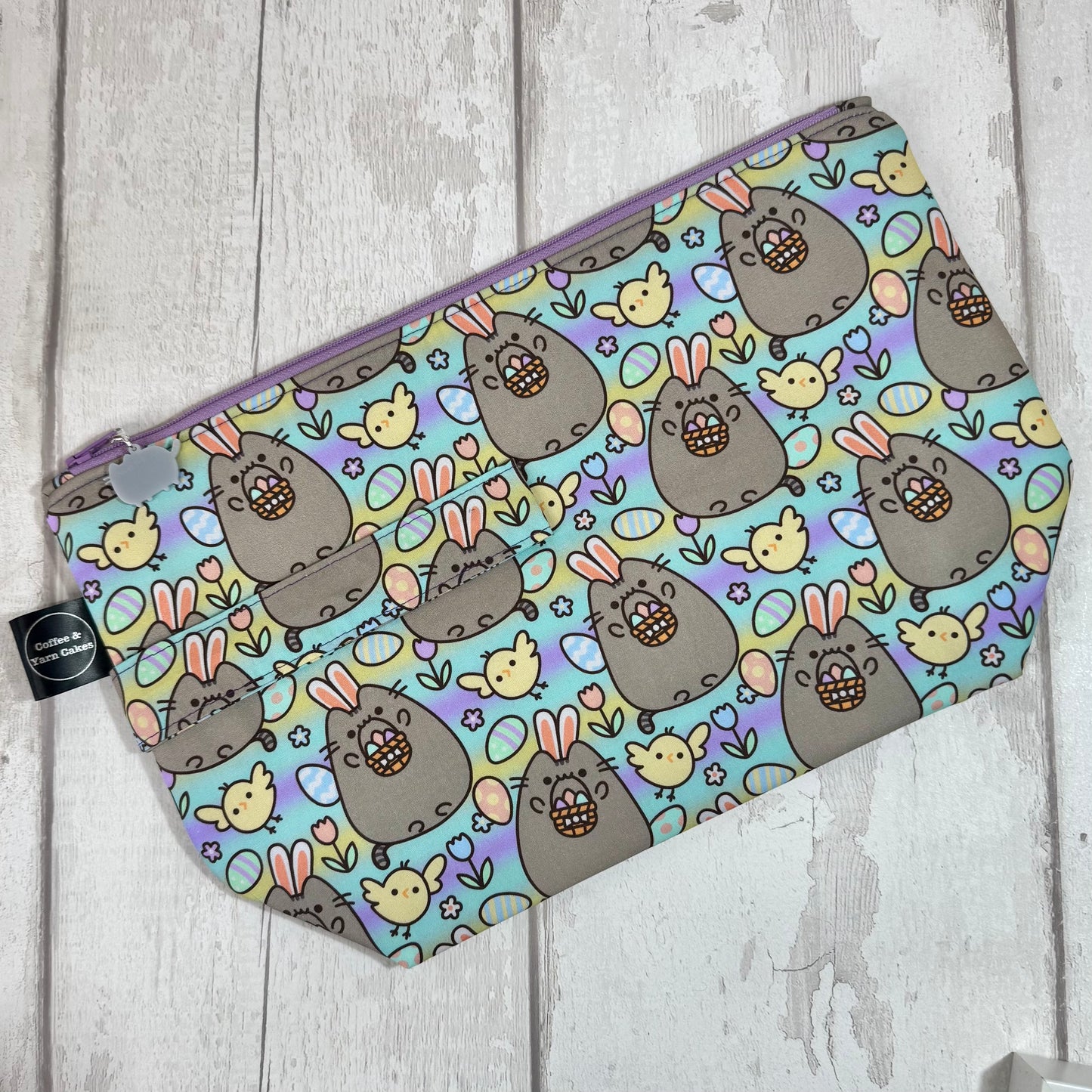Easter Bunny Kitty Zipped Project Bag - Large Size