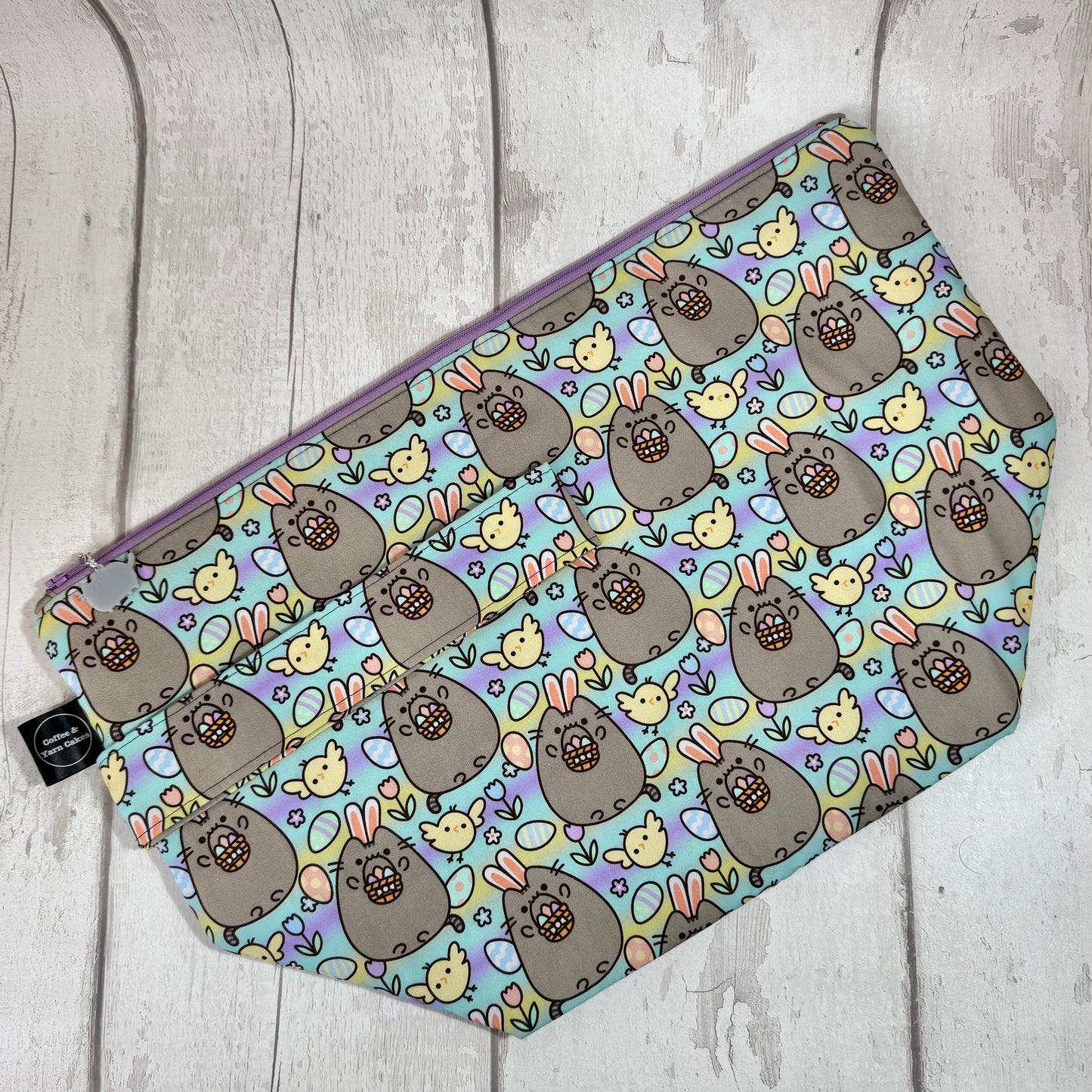 Easter Bunny Kitty Zipped Project Bag - Extra Large Size