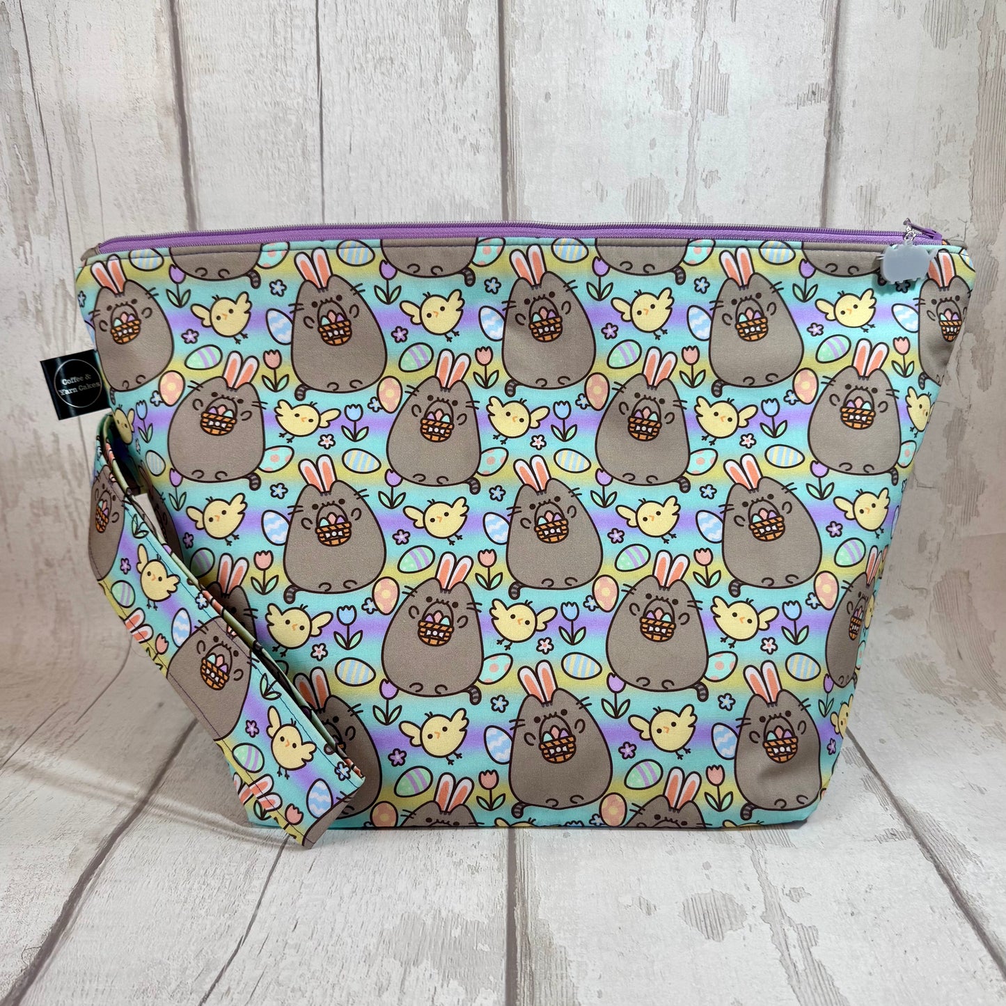 Easter Bunny Kitty Zipped Project Bag - Extra Large Size