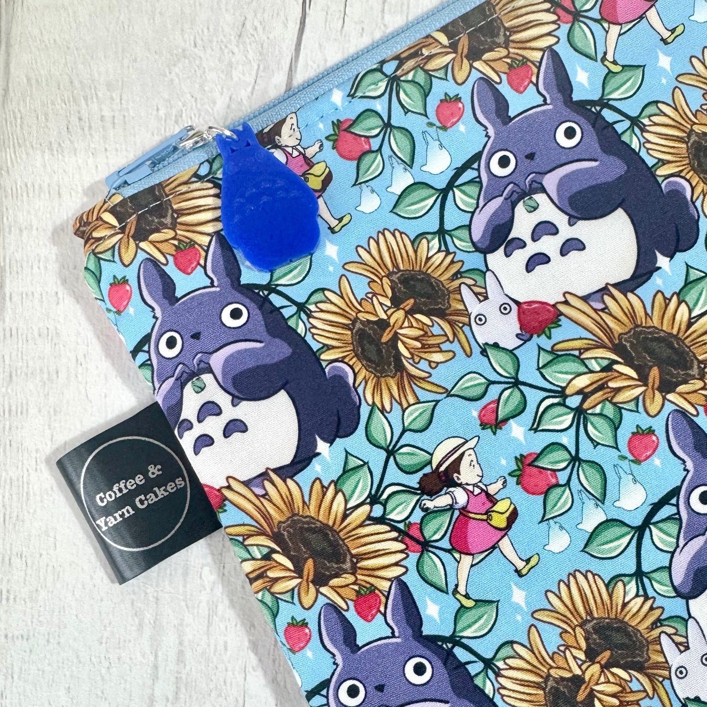 Sunflower Totoro Zipped Project Bag - Small/Sock Size