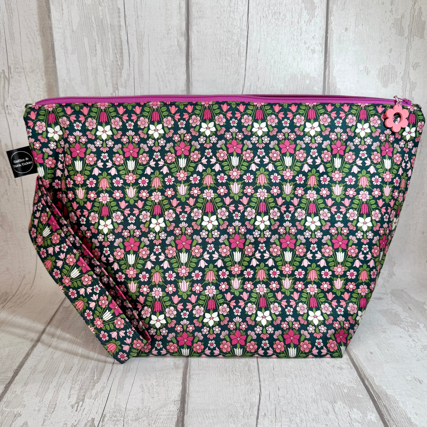 Liberty Flower Show Pink Zipped Project Bag - Extra Large Size
