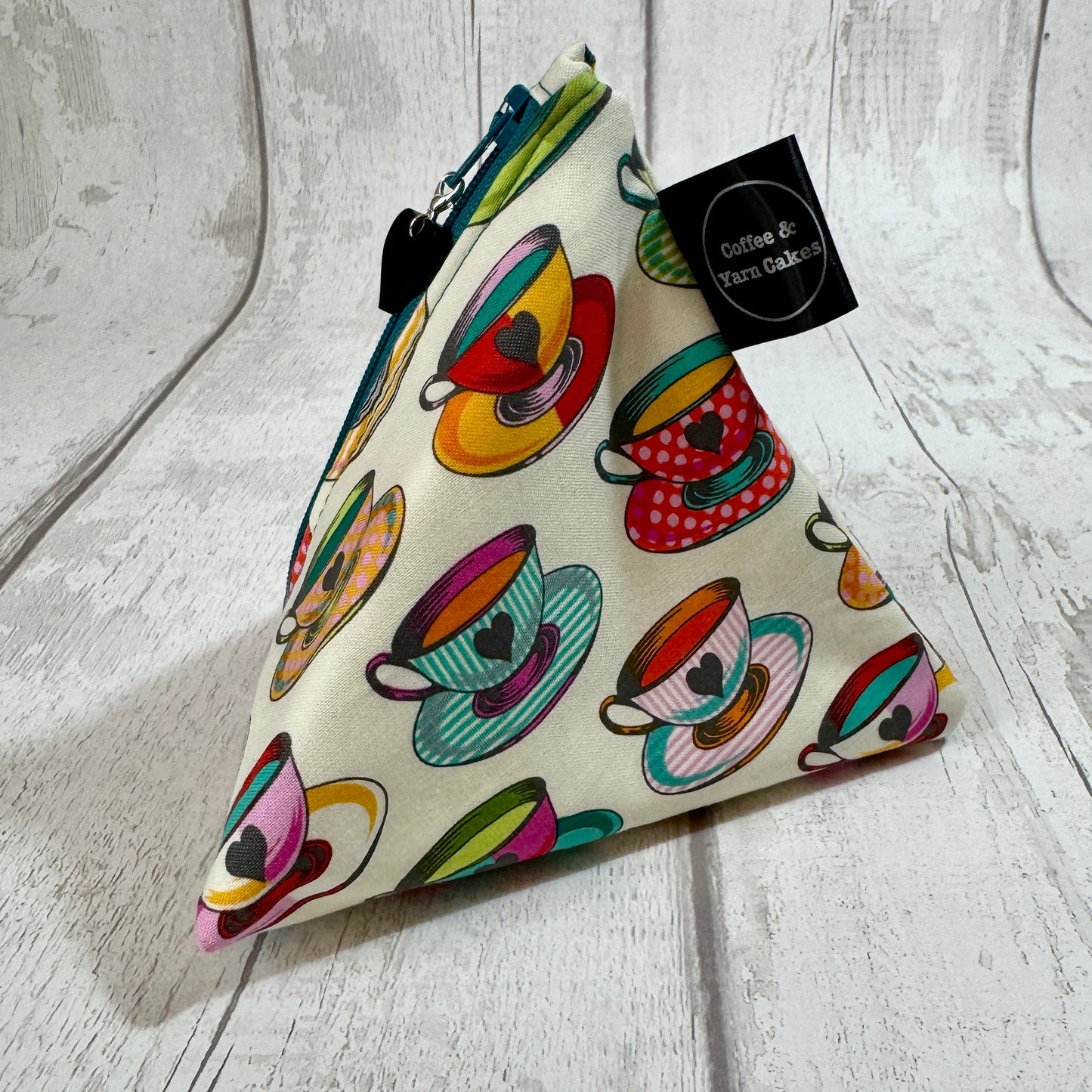 Curiouser Tea Time Cream Wonderland Zipped Fabric Pyramid Notions Pouch