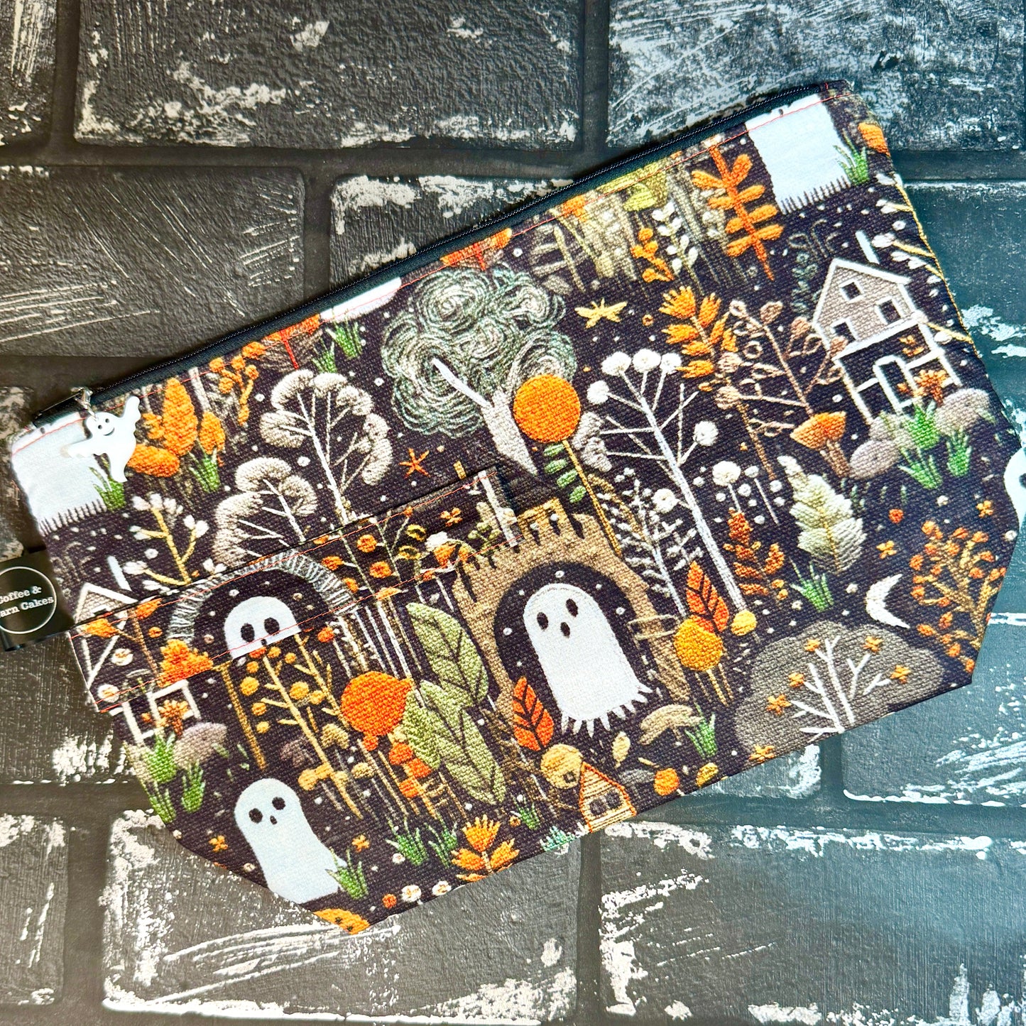 Embroidered Ghost Zipped Project Bag - Large Size