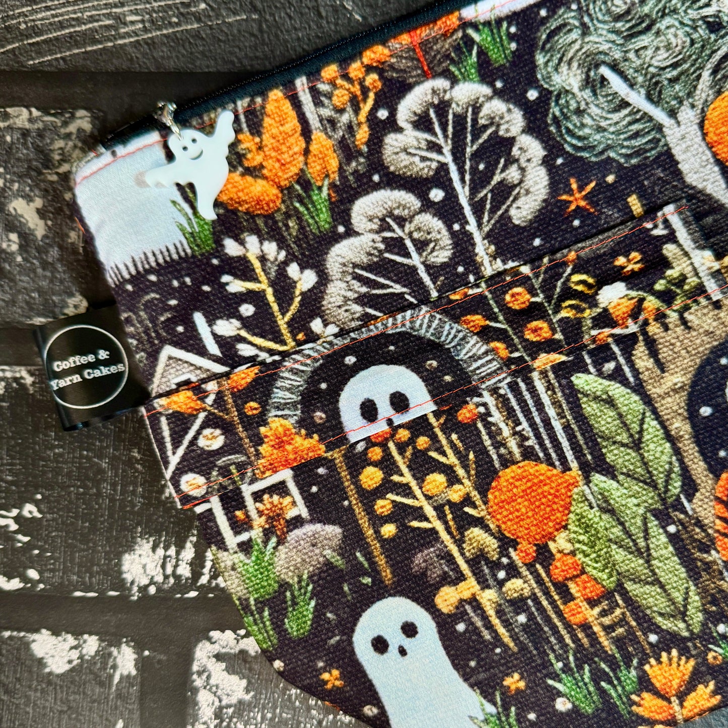 Embroidered Ghost Zipped Project Bag - Large Size