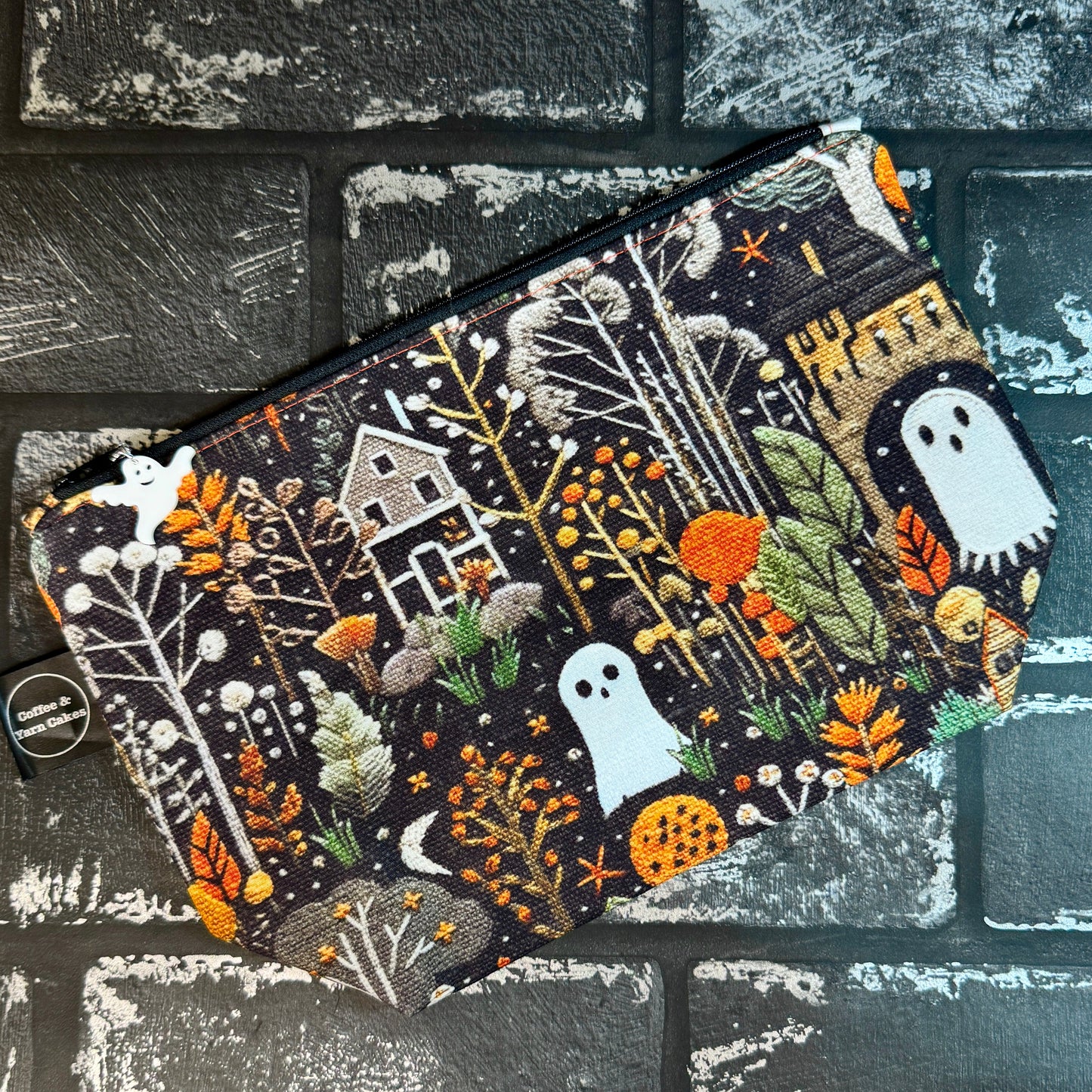 Embroidered Ghost Zipped Project Bag - Small/Sock Size