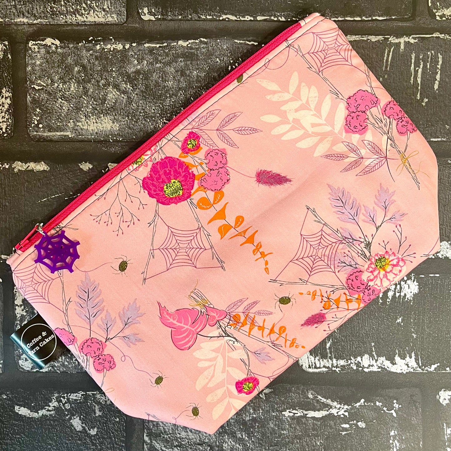 Cast A Spell Webs Pink Zipped Project Bag - Small/Sock Size