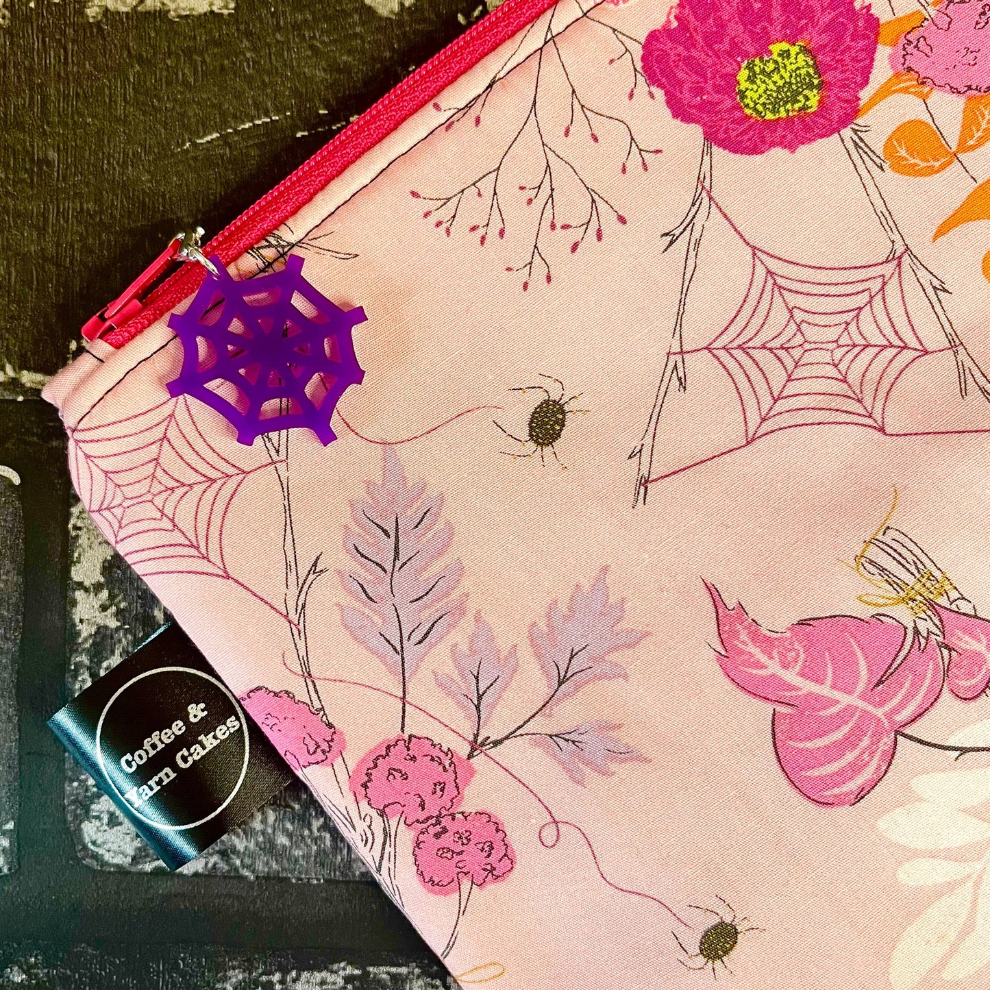 Cast A Spell Webs Pink Zipped Project Bag - Small/Sock Size