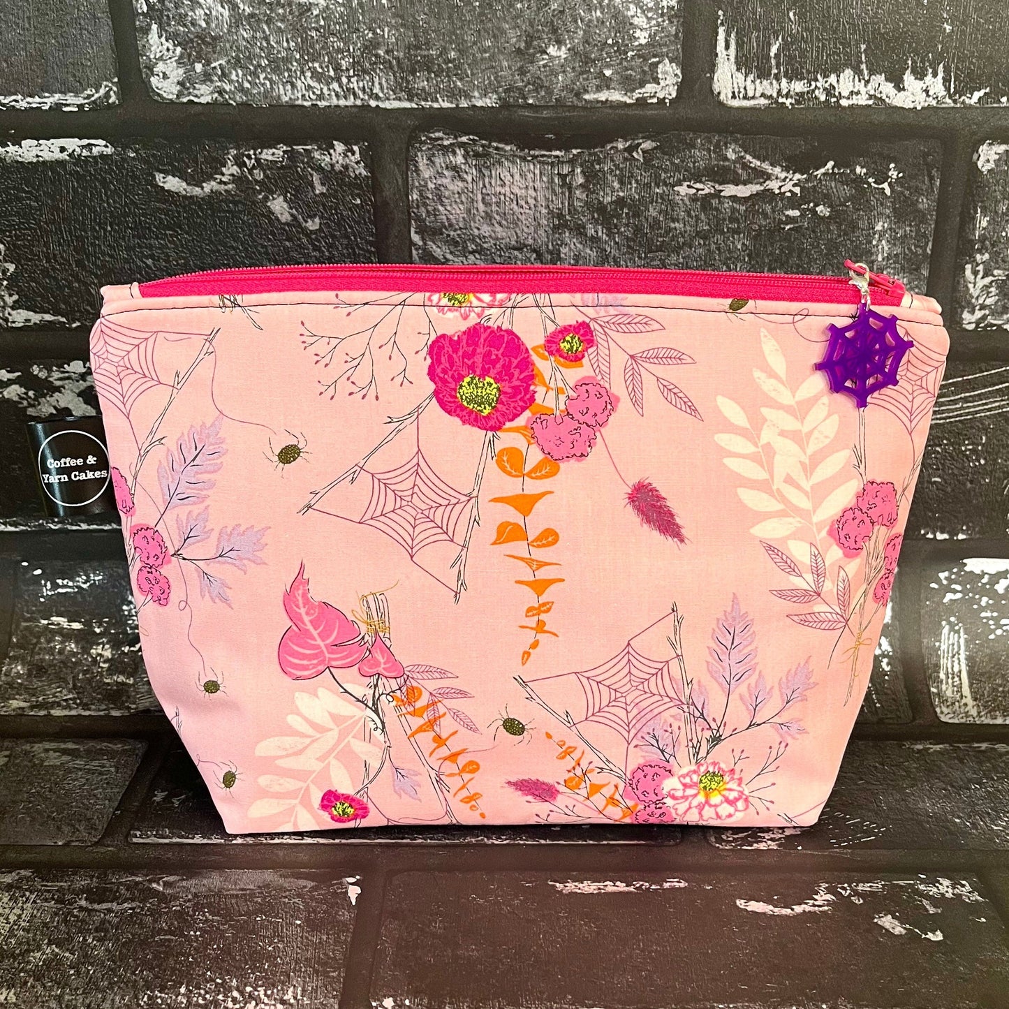 Cast A Spell Webs Pink Zipped Project Bag - Small/Sock Size