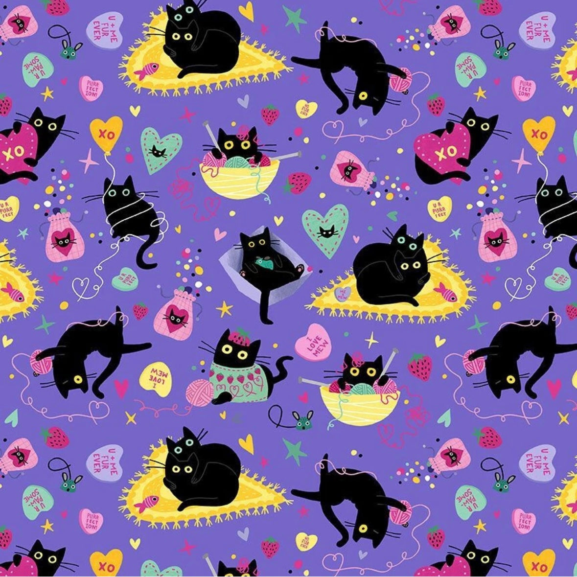 Hugs & Purrs Kitty Bag Set - Small Project Bag & Notions Pouch
