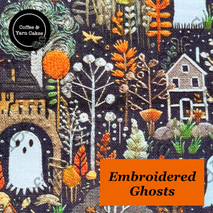 Embroidered Ghosts Zipped Project Bag - Large Size