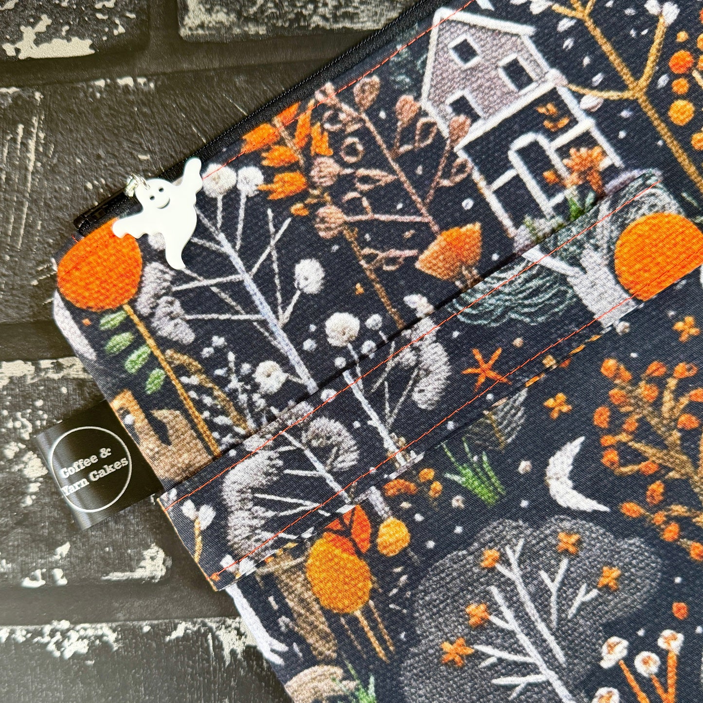 Embroidered Ghosts Zipped Project Bag - Large Size