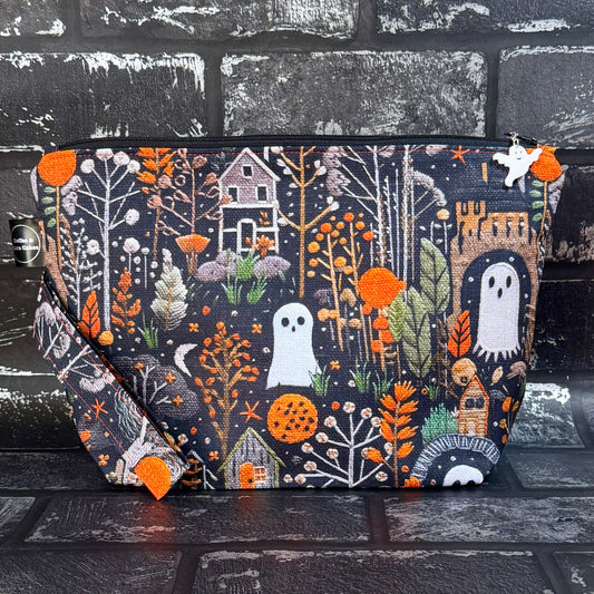 Embroidered Ghost Zipped Project Bag - Large Size