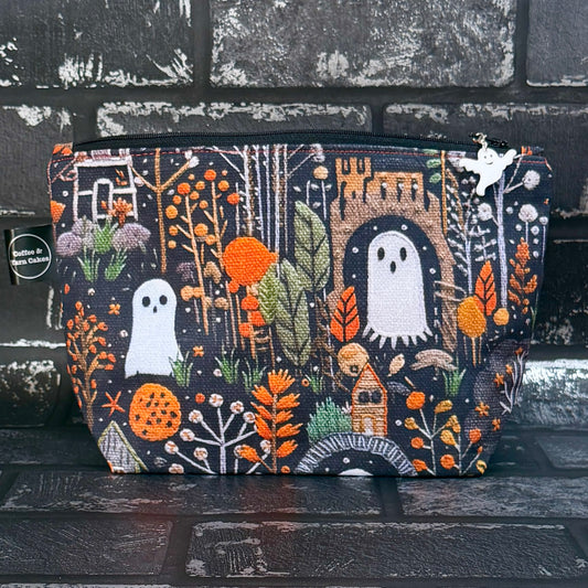 Embroidered Ghost Zipped Project Bag - Small/Sock Size
