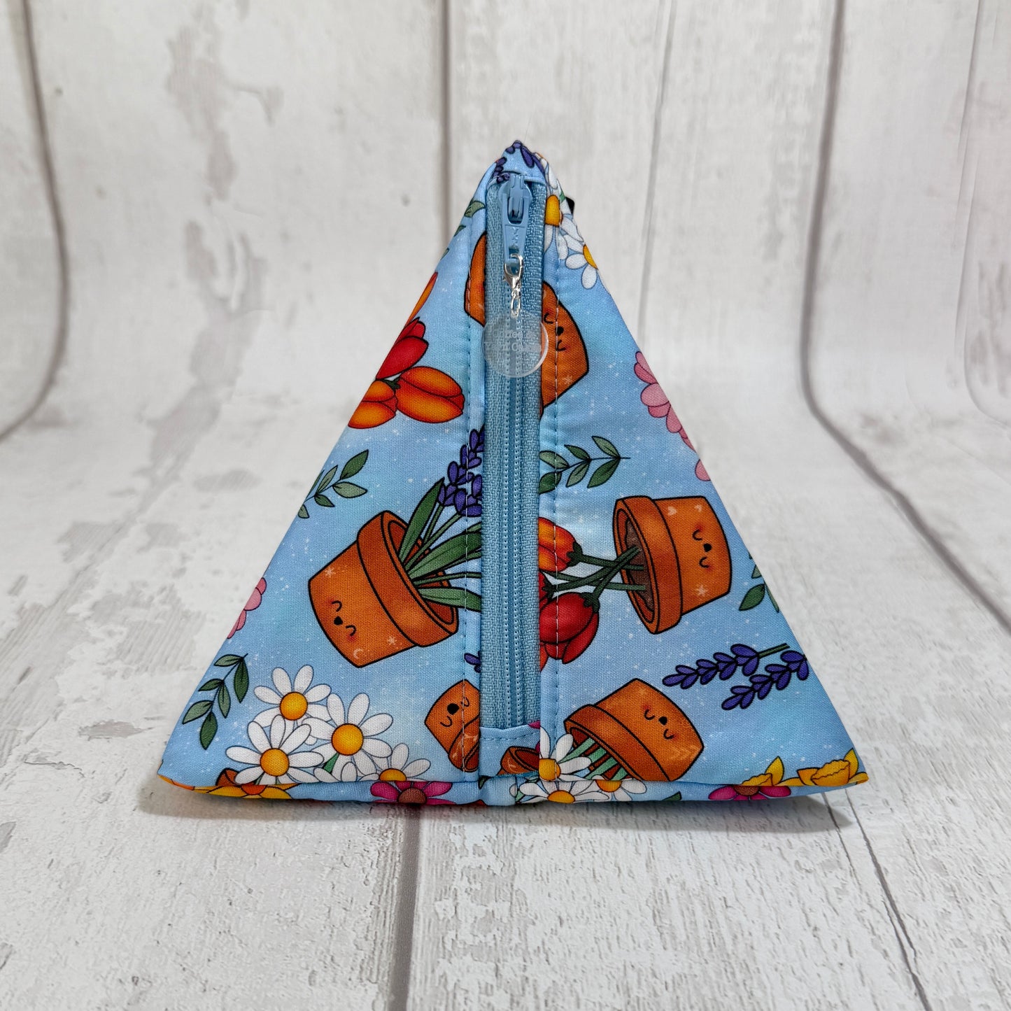 Happy Plants Zipped Fabric Pyramid Notions Pouch