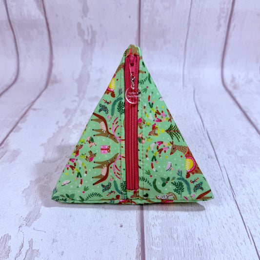 Oh Deer, it's Christmas Zipped Fabric Pyramid Notions Pouch