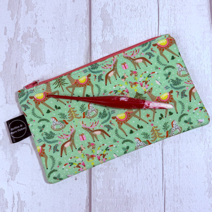 Oh Deer, it's Christmas Zipped Notions Hook DPN Pouch/Case