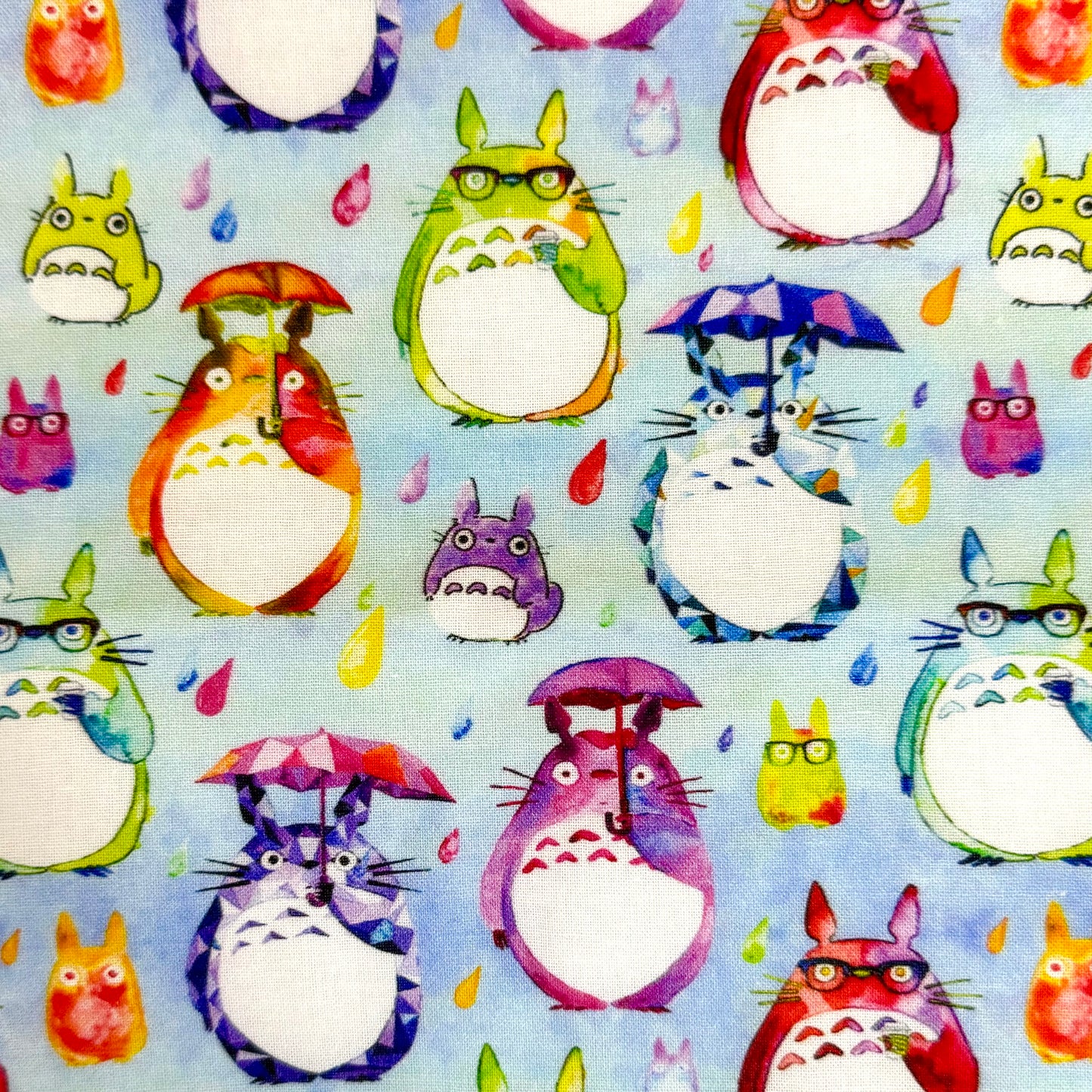 Pochette zippée en tissu pyramide à motifs Totoro arc-en-ciel bleu