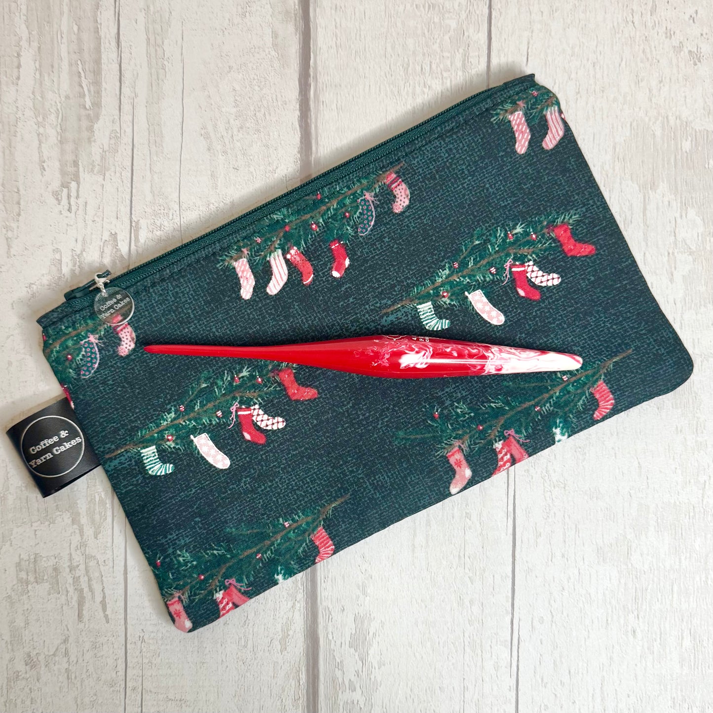 Deck The Halls Christmas Stockings Zipped Notions Hook DPN Pouch/Case