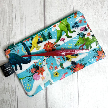 Rawring Holidays Christmas Dinosaurs Zipped Notions Hook DPN Pouch/Case