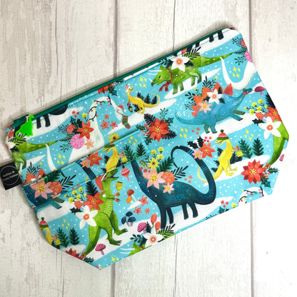 Rawring Holidays Christmas Dinosaurs Zipped Project Bag - Large Size