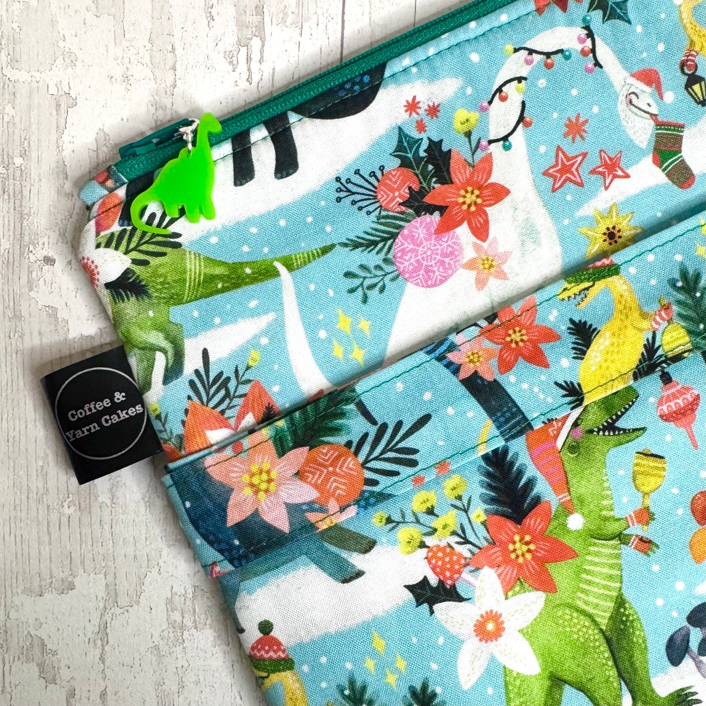 Rawring Holidays Christmas Dinosaurs Zipped Project Bag - Large Size