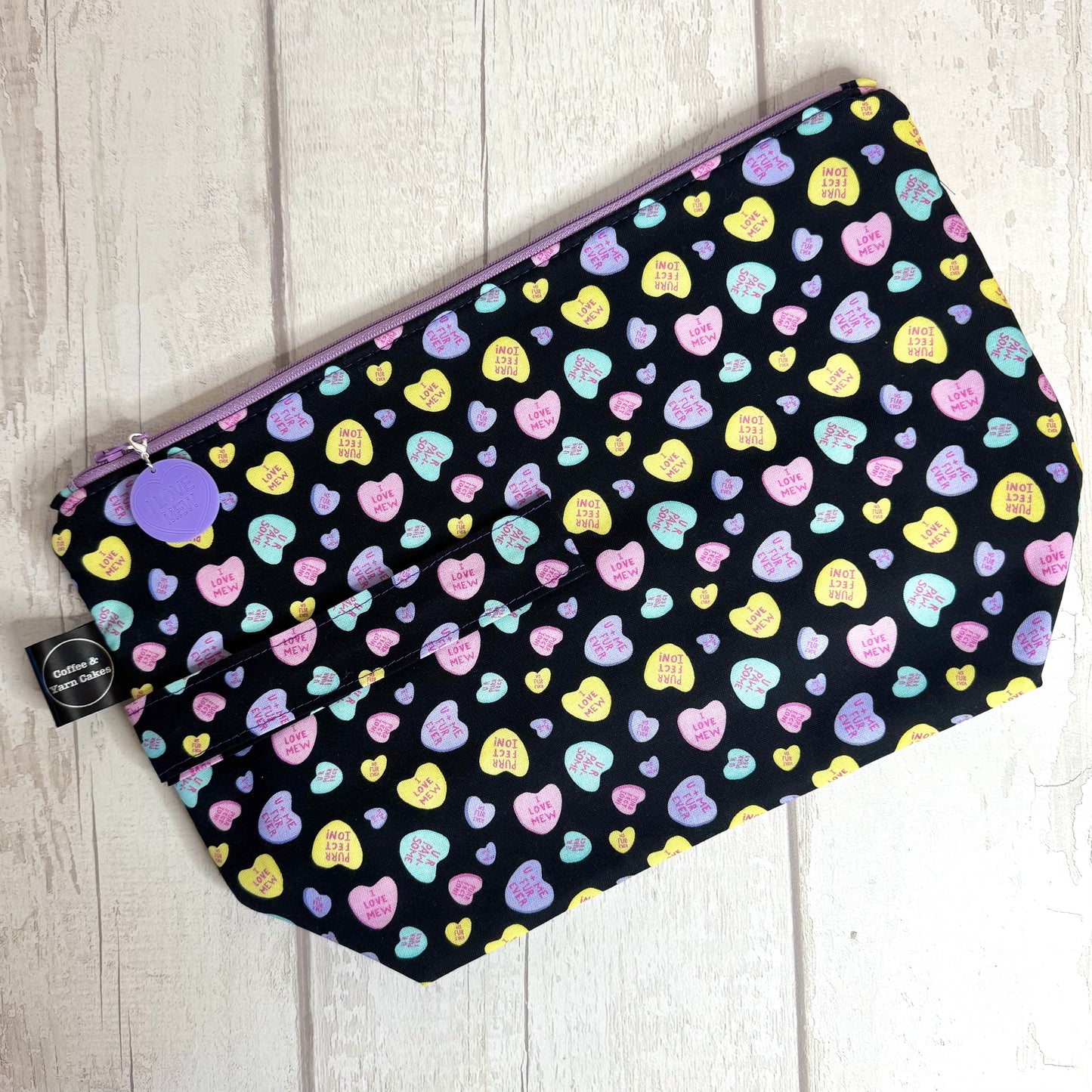 Love Hearts Cats Zipped Project Bags - Large Size