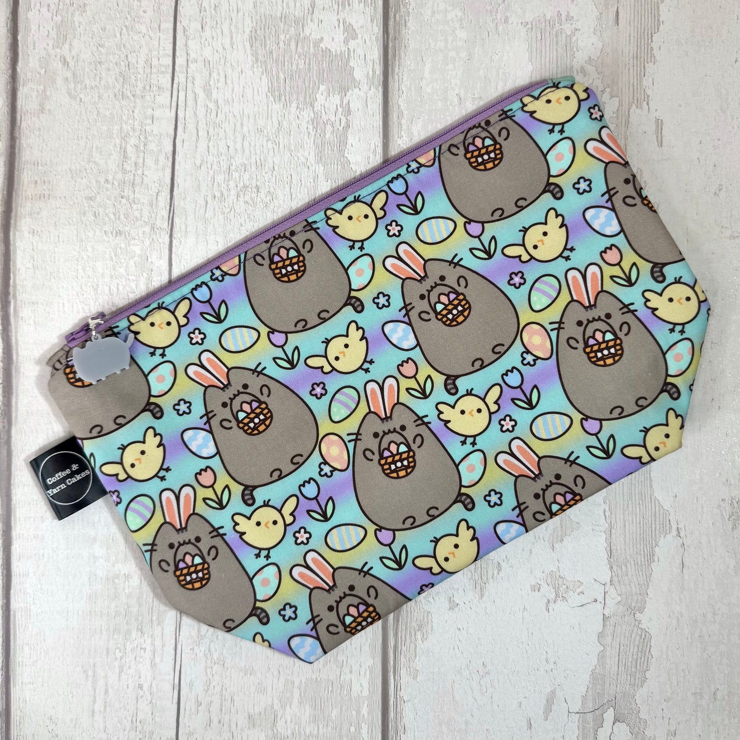 Easter Bunny Kitty Zipped Project Bag - Small/Sock Size