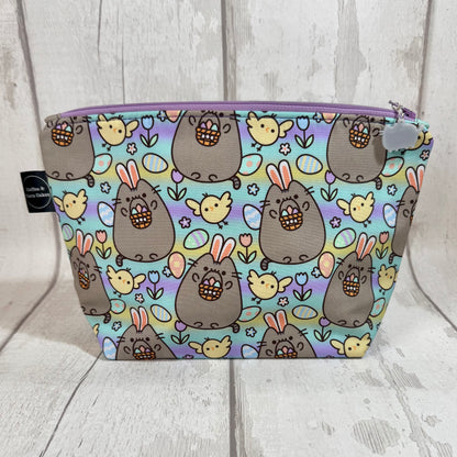 Easter Bunny Kitty Zipped Project Bag - Small/Sock Size