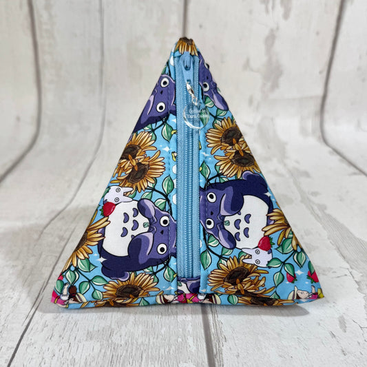 Sunflower Totoro Zipped Fabric Pyramid Notions Pouch