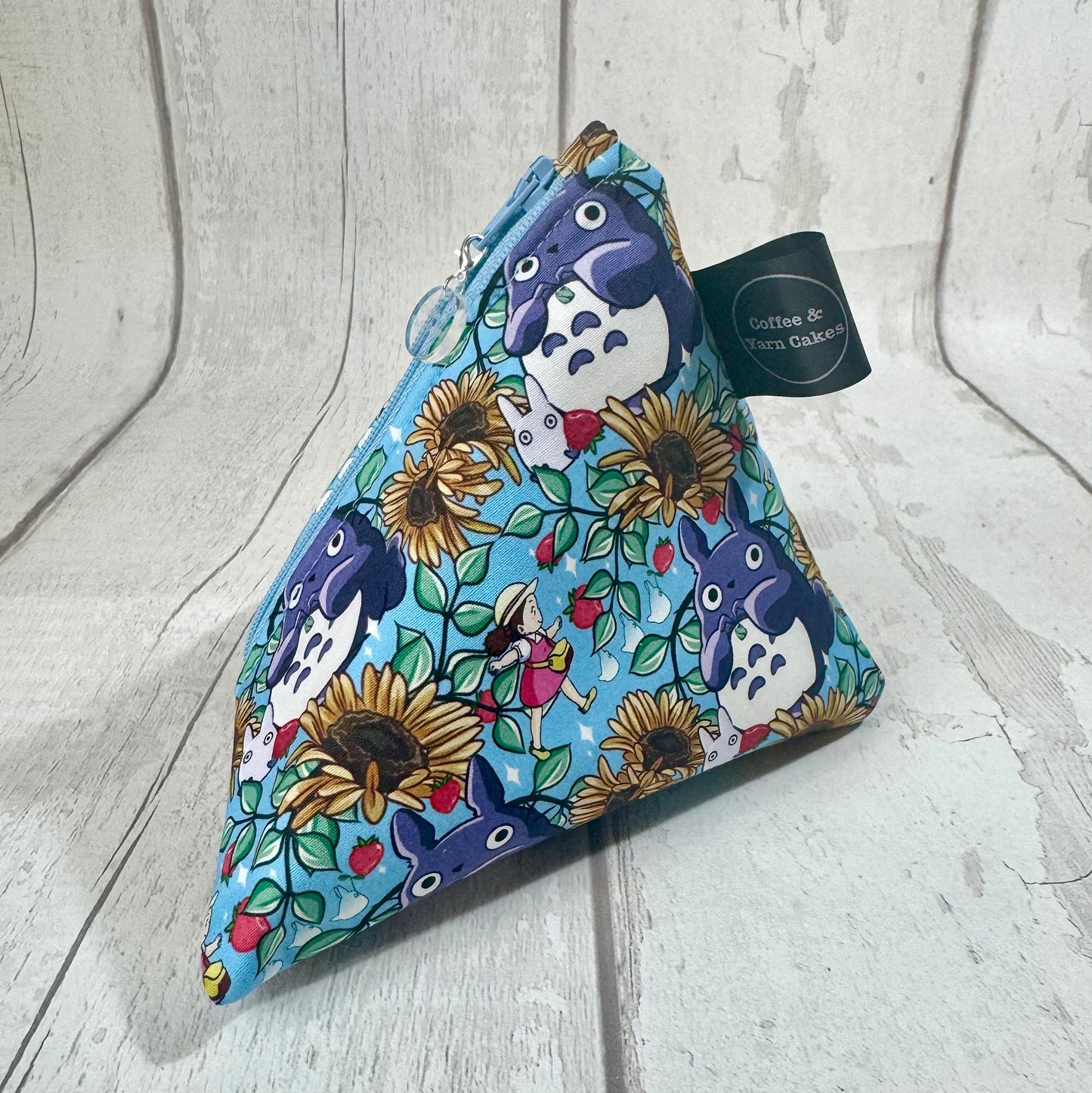 Sunflower Totoro Zipped Fabric Pyramid Notions Pouch