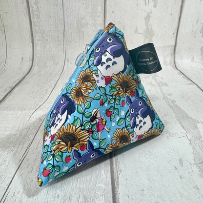 Sunflower Totoro Zipped Fabric Pyramid Notions Pouch