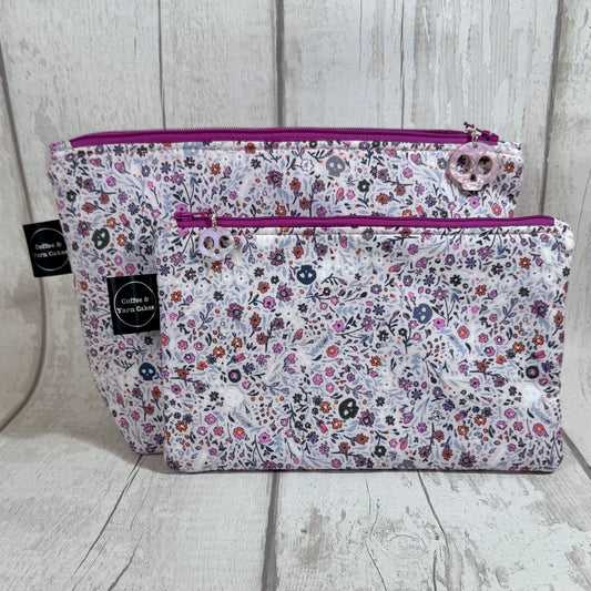 Boneyard Floral Skull Bag Set - Small Project Bag & Notions Pouch