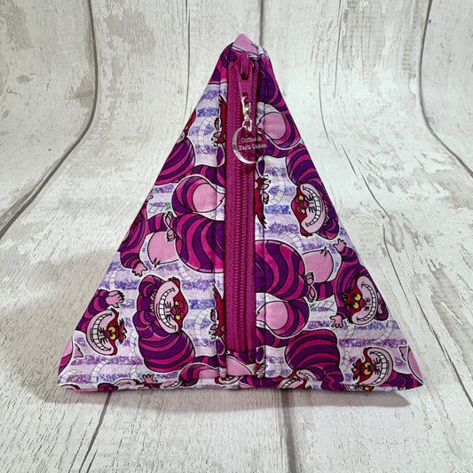 Cheshire Cat Wonderland Zipped Fabric Pyramid Notions Pouch