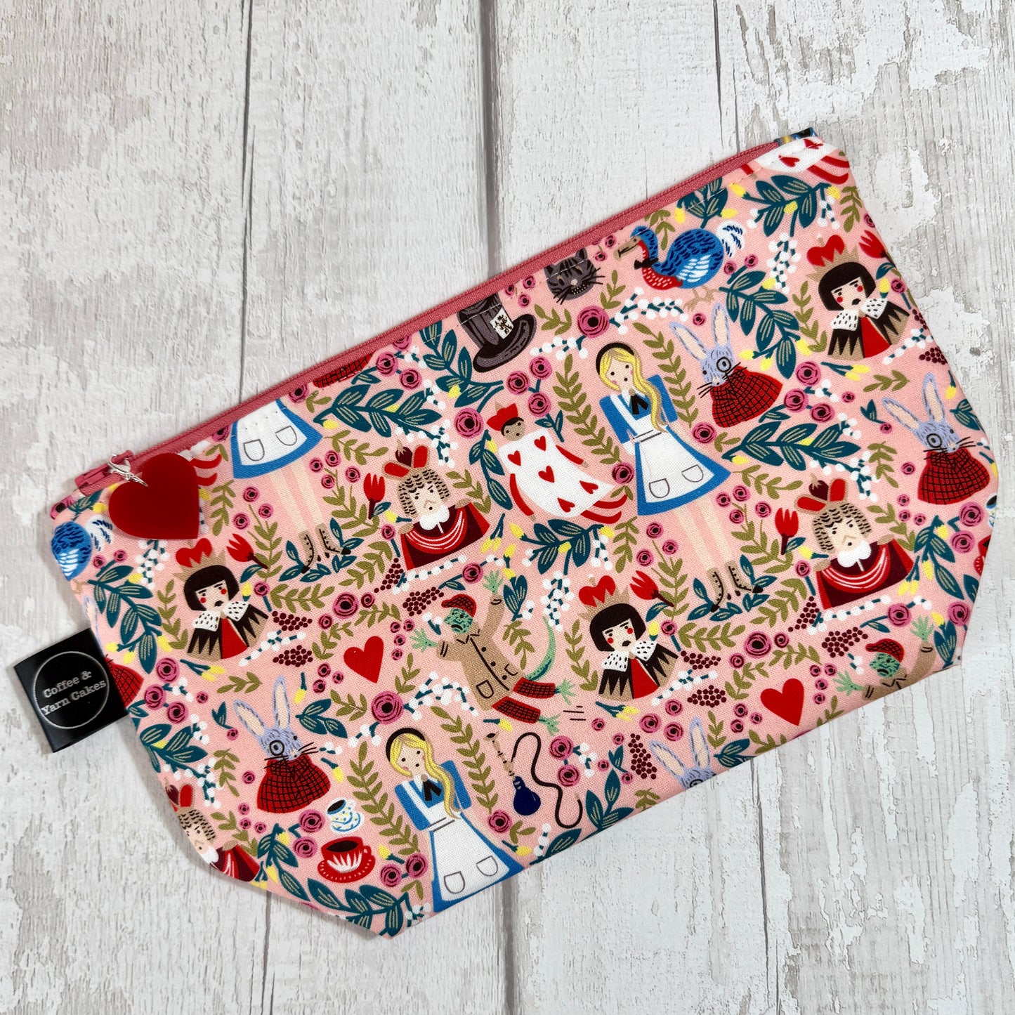 Pink Alice In Wonderland Zipped Project Bag - Small/Sock Size