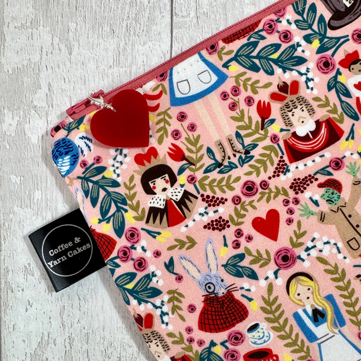 Pink Alice In Wonderland Zipped Project Bag - Small/Sock Size