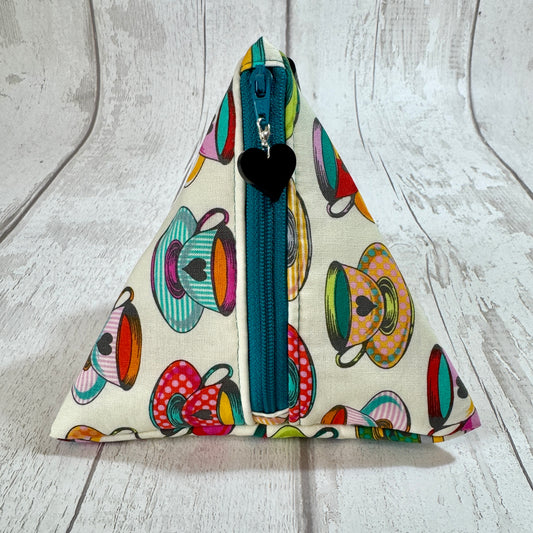 Curiouser Tea Time Cream Wonderland Zipped Fabric Pyramid Notions Pouch
