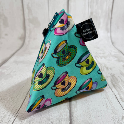 Curiouser Tea Time Teal Wonderland Zipped Fabric Pyramid Notions Pouch
