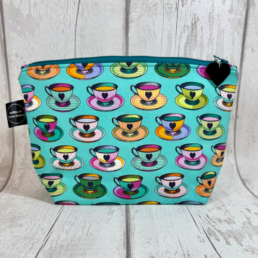 Curiouser Tea Time Teal Wonderland Zipped Project Bag - Small/Sock Size