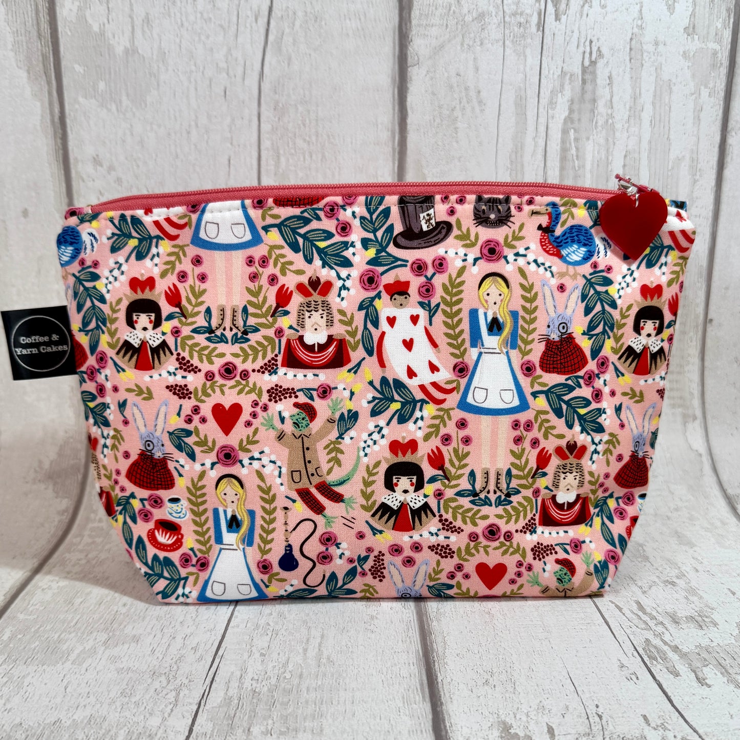 Pink Alice In Wonderland Zipped Project Bag - Small/Sock Size