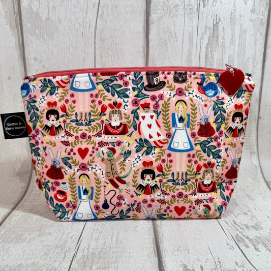 Pink Alice In Wonderland Zipped Project Bag - Small/Sock Size