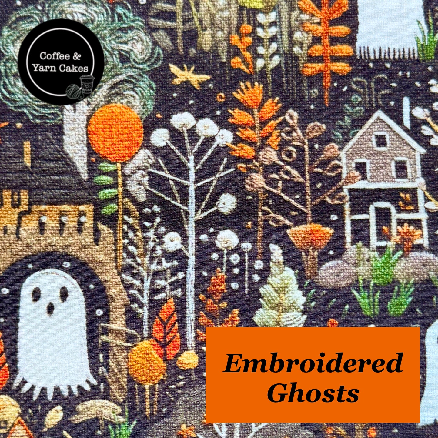 Embroidered Ghost Zipped Fabric Pyramid Notions Pouch