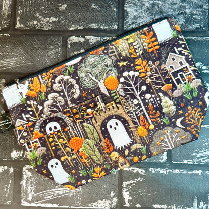 Embroidered Ghost Zipped Project Bag - Large Size